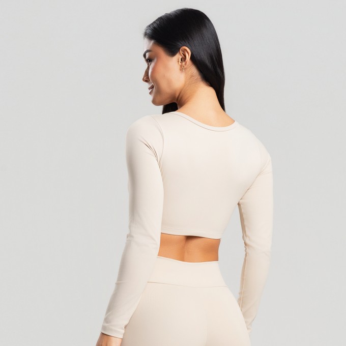 Top Cropped Manga Longa Off White
